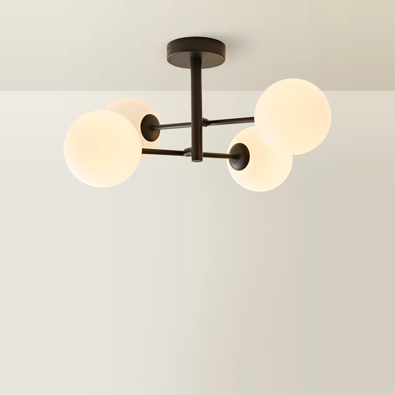 Demetro Glass Semi Flush Mount, Black