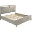 Grand cadre de lit grand avec éclairage d'ambiance et tiroirs intégrés, design contemporain, revêtement beige, tête de lit tapissier à tiroirs pour chambre à coucher, style moderne, finition, décoration