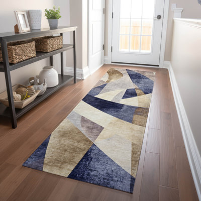 Machine Washable Indoor/Outdoor Xhevrie Navy Rug