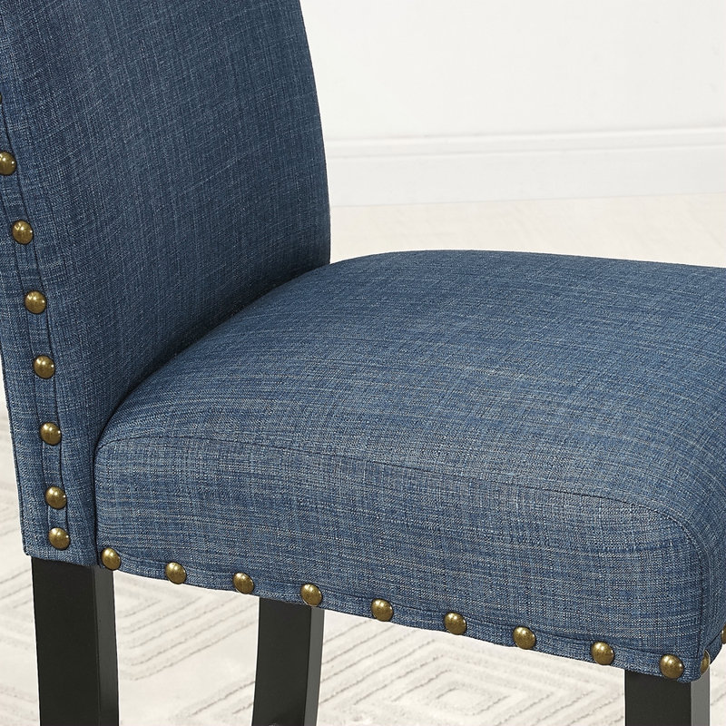 Tabourets de bar en tissu avec garniture cloutée, ensemble de 2, Bleu