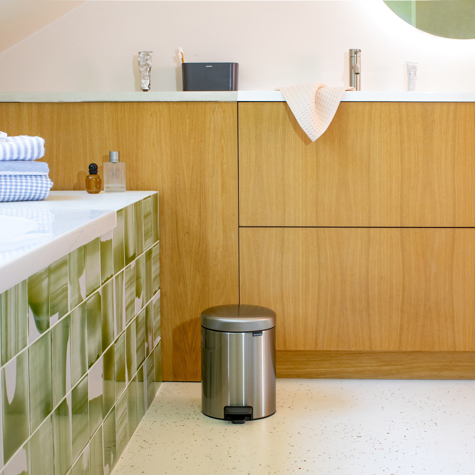 Brabantia NewIcon Step On Trash Can, 1.3 Gallon (5 Liter), Matt Steel Fingerprint Proof