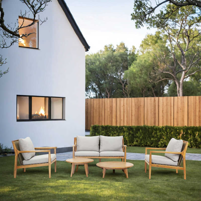 Ensemble de conversation d'extérieur en bois d'acacia avec coussins 5 pièces Thane