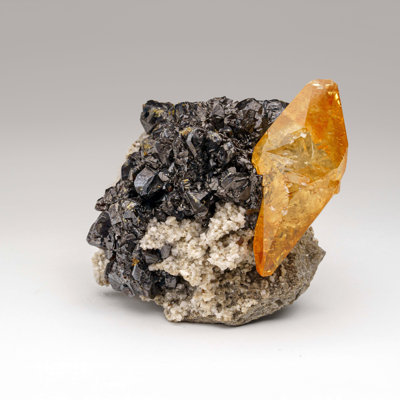 Golden Calcite With Sphalerite Crystal From Elmwood Mine, Tennessee