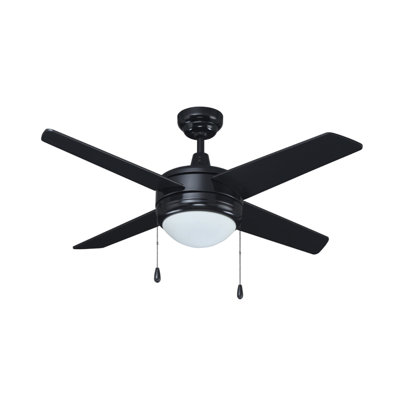 52" Europa IV 4-Blade Ceiling Fan Black Finish with Integrated LED Light