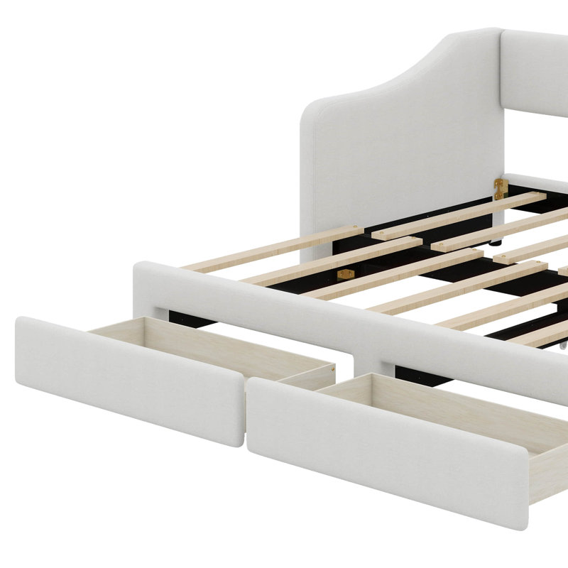 Twin XL To King Size Upholstered Daybed With Drawers, Beige