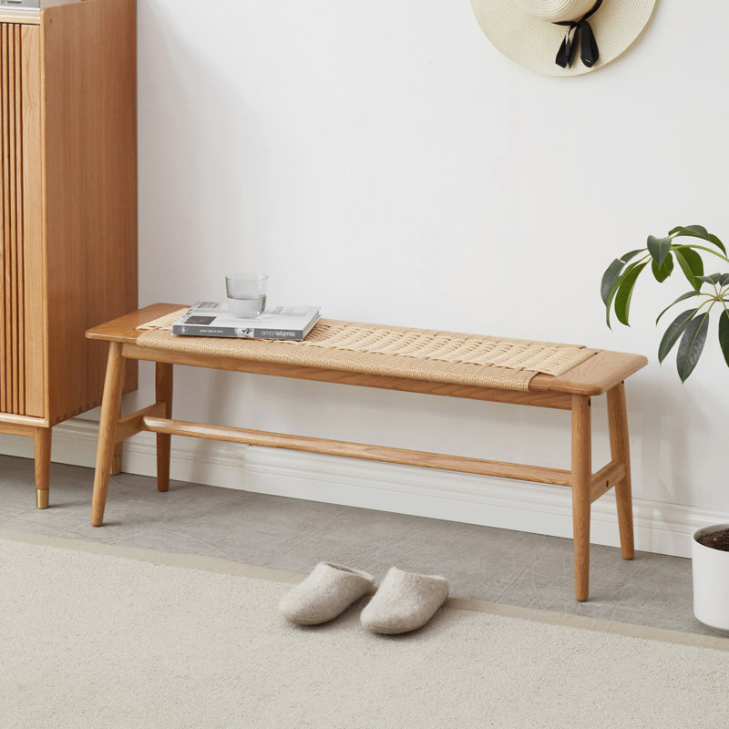 Banc en bois massif Kristafer, Blanc, Beige