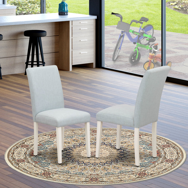 Abbott Parson Dining Chairs - Baby Blue Linen Fabric Upholstered Chairs, Set of 2, Linen White, Baby Blue, Wirebrushed White