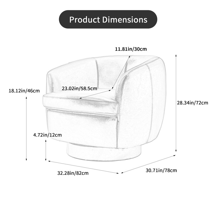 Upholstered Black Faux Leather Swivel Barrel Chair Recessed Arms With Solid Wood Base, Black