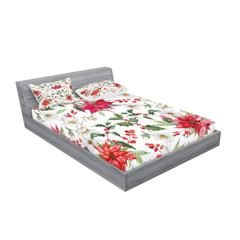 Ensemble de taie décorative à motif floral Ambesonne, rose, vert, blanc, Calking Sheet Set + 1 Fitted Sheet + 4 Pillowcases