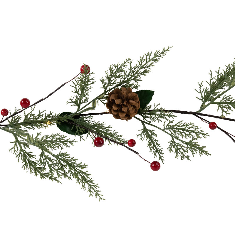 Pre-Lit B/O Pinecone Berry And Leaf Christmas Garland - 4.5' - Warm White Lights