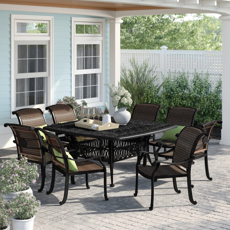 Harland 8 - Person Patio Dining Set Umbrella Hole Included Square Table, Antique Bronze
