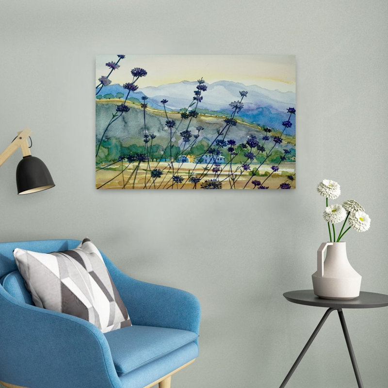 «Lavender Mountain View Peaceful Serene Tranquil Lavender Landscape Mountain», art mural, H 24 po x l 16 po