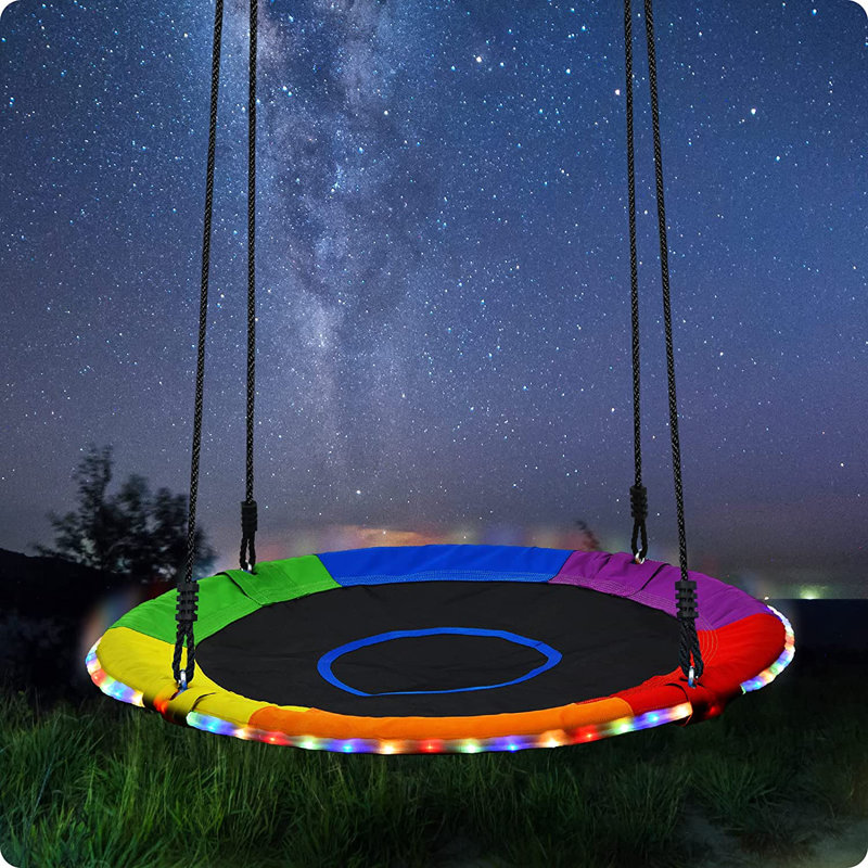 40 inch Saucer Tree Swing with LED Lights, 2 Tree Hanging Straps, Multicolor