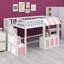 Lit mezzanine avec design cabane de jeu, marches de rangement, éclairage DEL et placards sous le lit-2090666725-2090666726