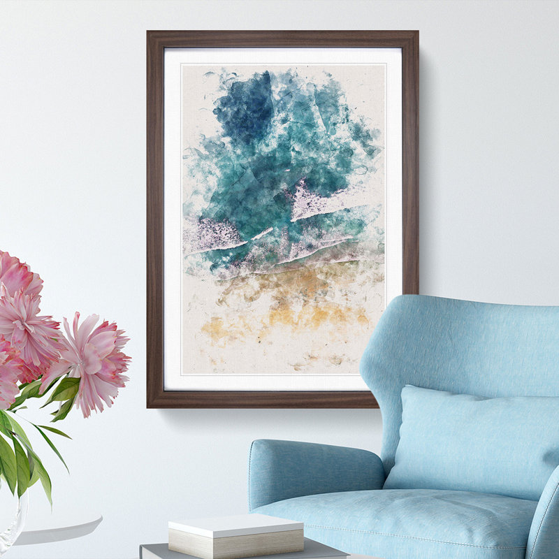 Blacks Beach In San Diego Watercolour - Picture Frame Graphic Art, 63cm H x 45cm W x 2cm D, Walnut Framed