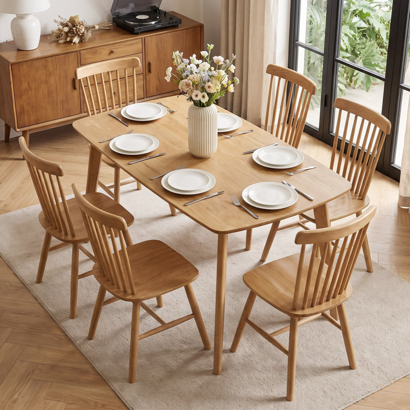 Table de salle à manger en bois massif de 140 cm (55 po) aux bords arrondis, robuste, peut supporter jusqu'à 100 kg (220 lb)