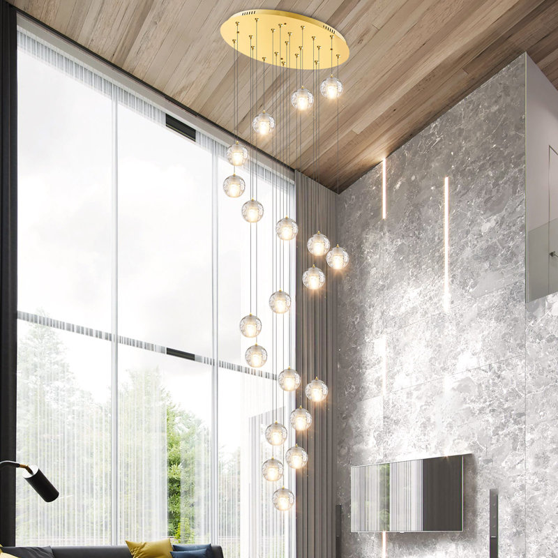Lustre moderne 20 lumières noir cristal, Or, 150" H X 23.6" W X 23.6" D