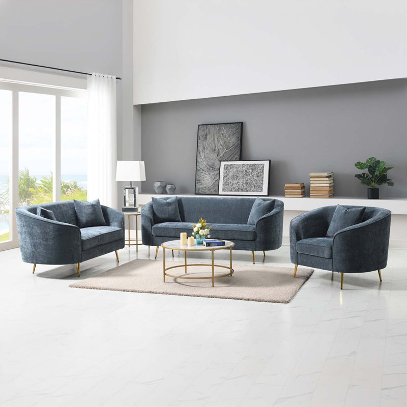 Chaise Nakendra avec coussin, chenille bleu cobalt
