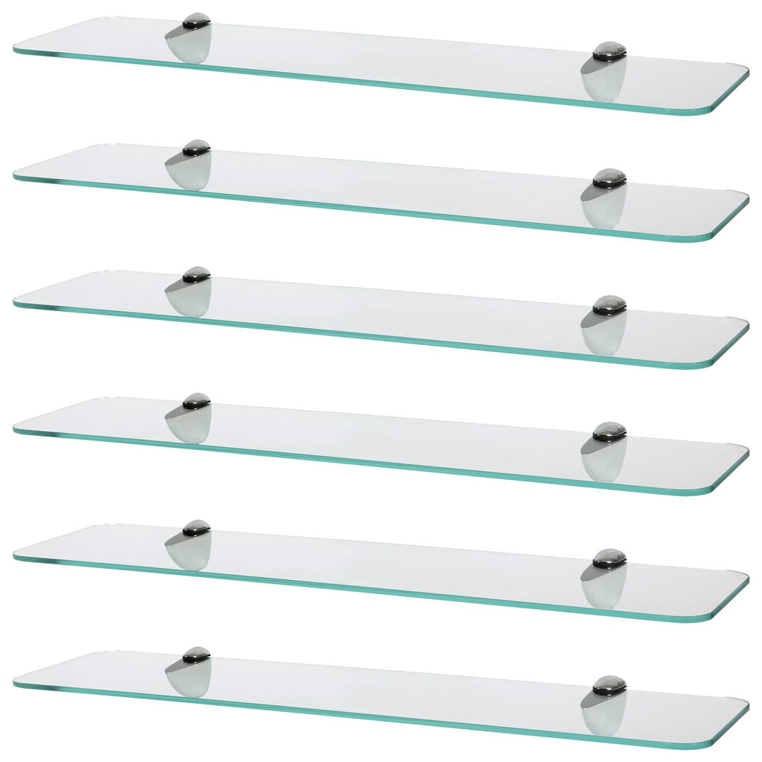 Harbour Housewares Unisex Silver 6X Rounded Floating Glass Shelves - 60Cm Bathroom Storage Display Unit In - Image 2