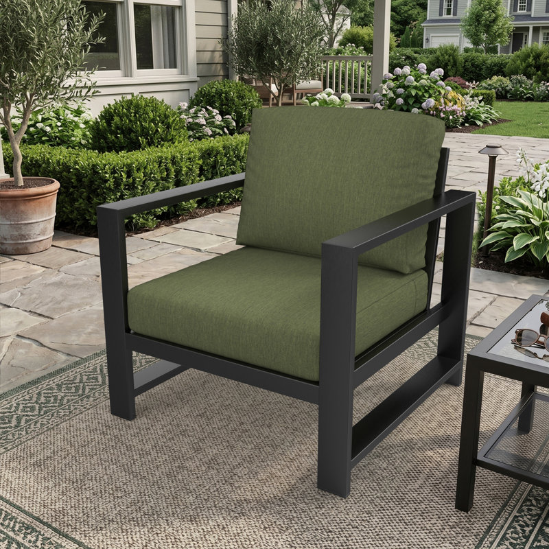 Dulcie Metal Outdoor Armchair with Sunbrella® Cushions, Sunbrella Canvas Fern