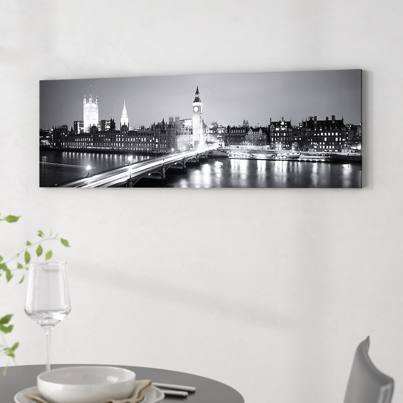Angleterre, Londres, Parlement, art mural sur toile tendue, H 12 po x l 36 po x P 1,5 po, Toile encadrée noire