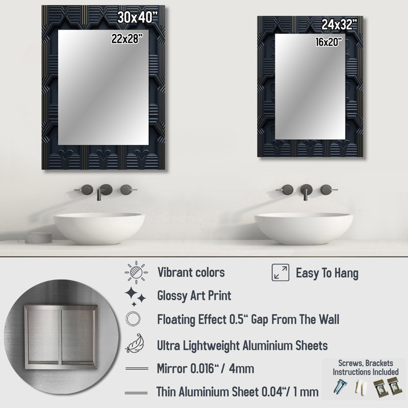 Black And Gold Radiant Shining Heart I - Glam Wall Mirror, 32" x 24"