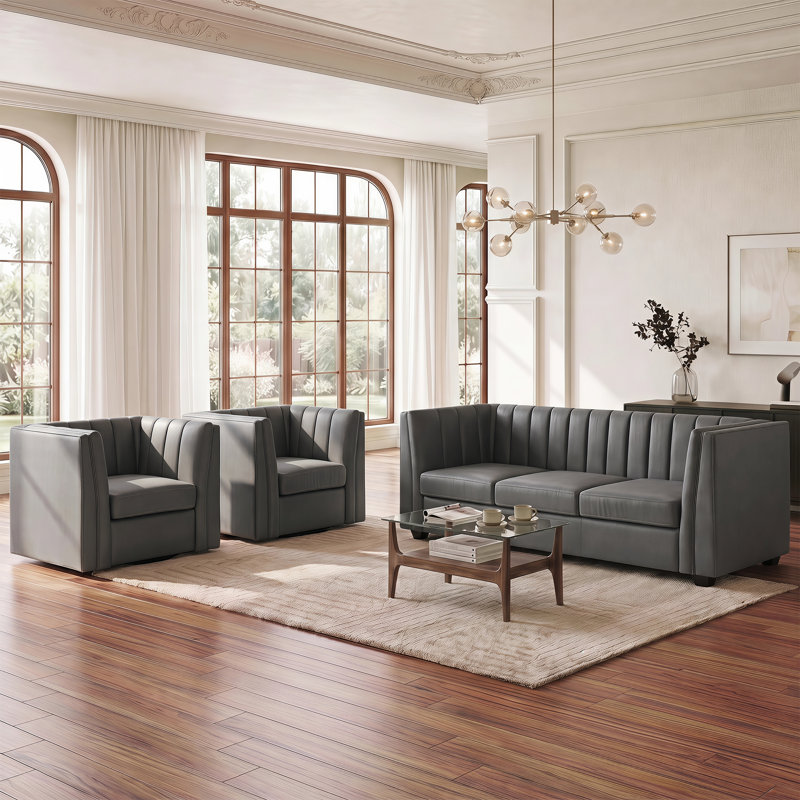 Ensemble de meubles de salon 3 pièces Allard, Grey, 3 Pcs: 2 Chairs, Sofa