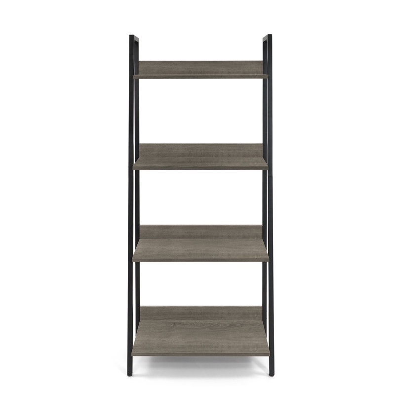 4 Tier Ladder Bookshelf, Bookcase Shelf Storage Rack Organizer, Dark Grey, Dark Grey/Matte Black