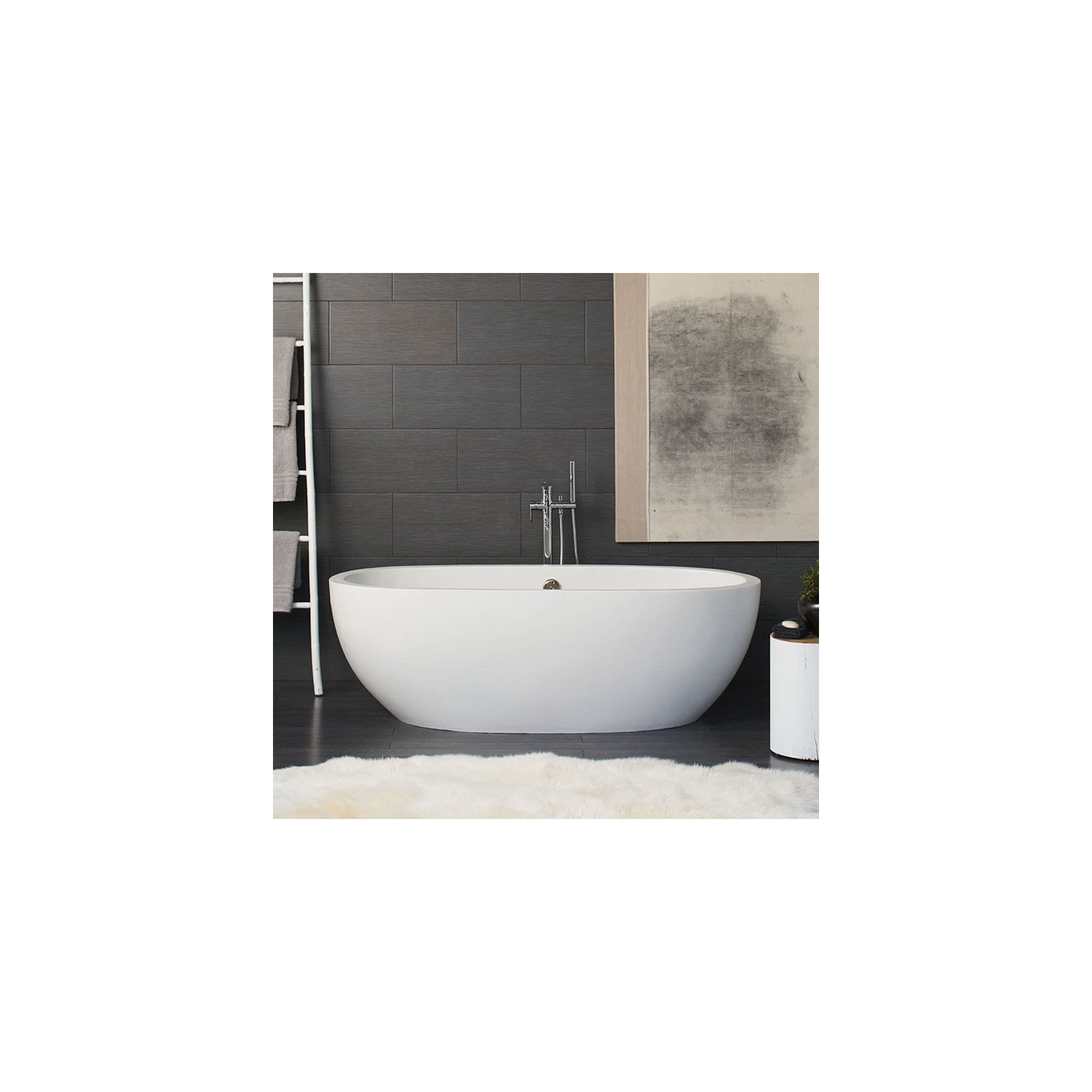 Avalon NativeStone Concrete Freestanding Oval Soaking Bathtub, Pearl, 21" H x 36" W x 62" L