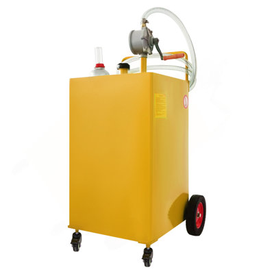 30 Gallon Fuel Caddy, Gas Storage Tank & 4 Wheels, With Manuel Transfer Pump, Gasoline Diesel Fuel Container For Cars, Lawn Mowers, Atvs, Boats, More, Yellow