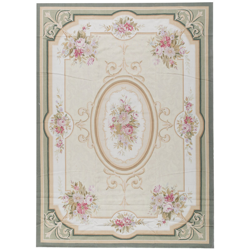 Hand-Knotted High-Quality Gold and Green Area Rug