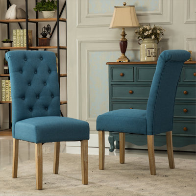 Ensemble de 2 chaises de salle à manger en bois massif capitonné Habit, bleu