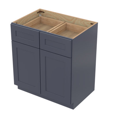 Bois massif bleu Shaker 2 portes à fermeture douce, 1 tablette intérieure réglable, 2 armoires de base à tiroirs à fermeture douce, pour le rangement de la cuisine, de la buanderie et de la salle de bain, prêtes à assembler (l 33 po x H 34,5 po x P 24 po)