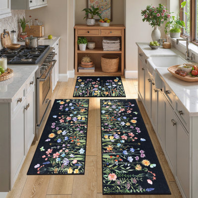Tapis de cuisine floral antidérapant lavable (ensemble de 3)