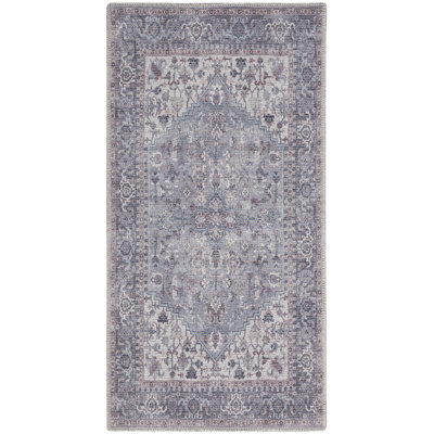 Machine Washable Oriental Gray Area Rug
