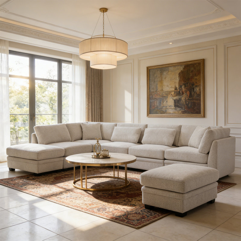 Canapé modulaire réversible 7 pièces 7 pièces beige (deux fauteuils d'angle)