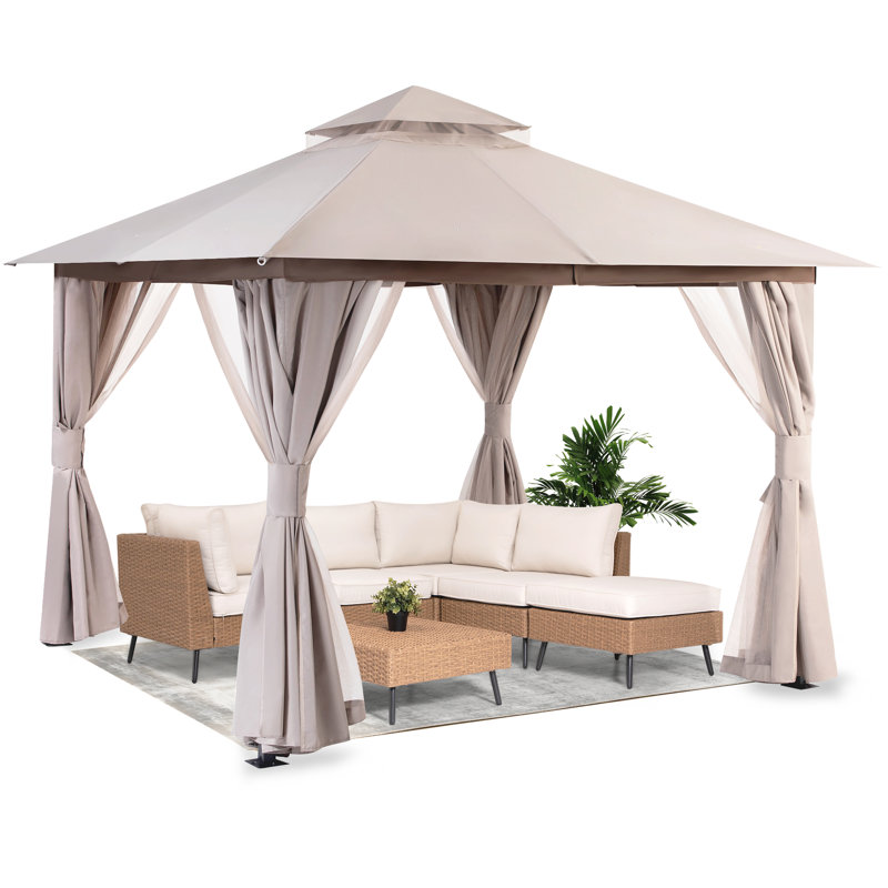 Steel Patio Gazebo, Beige, 10 Ft. X 10 Ft.