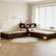 Lit plateforme simple en L avec armoires de rangement-128986420