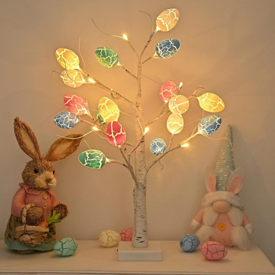 Easter Decorations Kemooie  Pre-Lit  Birch Tree With  Easter Egg Ornaments, Led Lights Battery Operated Table Centerpiece For Party Birthday Home Spring Decoration Indoor Use