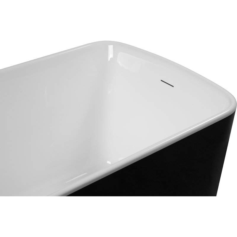 Acrylic Freestanding Soaking Bathtub, Square-Shape Japanese Soaking Hot Tub With Chrome Overflow And Drain, Black
