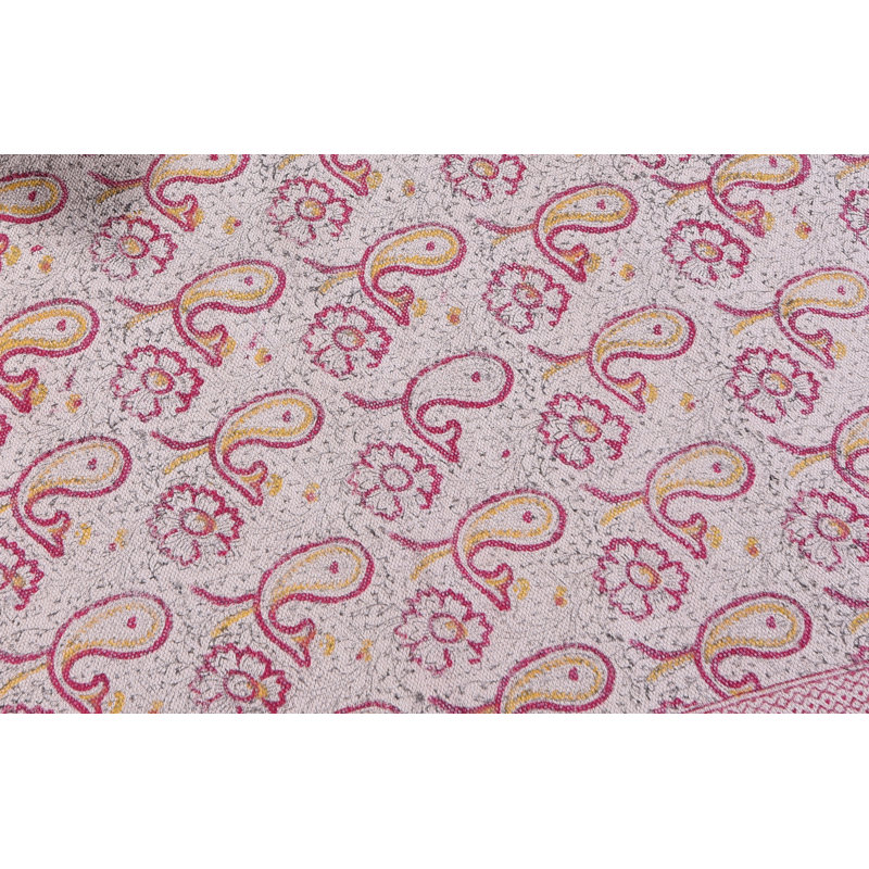 Tapis rose en coton tissé à plat à la main à motif cachemire Paisley, Rectangle 3 pi x 5 pi