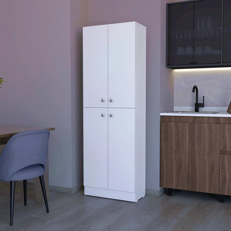 Garde-manger avec 4 portes et 5 tablettes cachées, Blanc