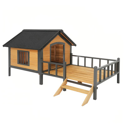 Big Dog Shelter With Iron Frame And Waterproof Asphalt Roof Relaxing Porch Vintage Wooden House Metal Large Deck