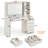Vanity Desk With Mirror And Lights(No Chair), 43.5'' Fluted Makeup Vanity With 6 Drawers And Adjustable Shelves,Wood Make Up Vanity Dressing Table With Glass Top And Power Outlet For Bedroom-1983209959