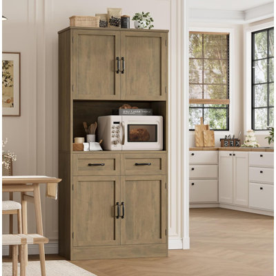 Lark Manor™ Kitchen Pantry Storage Cabinet, Modern Kitchen Hutch Bar Cabinet With Microwave Stand