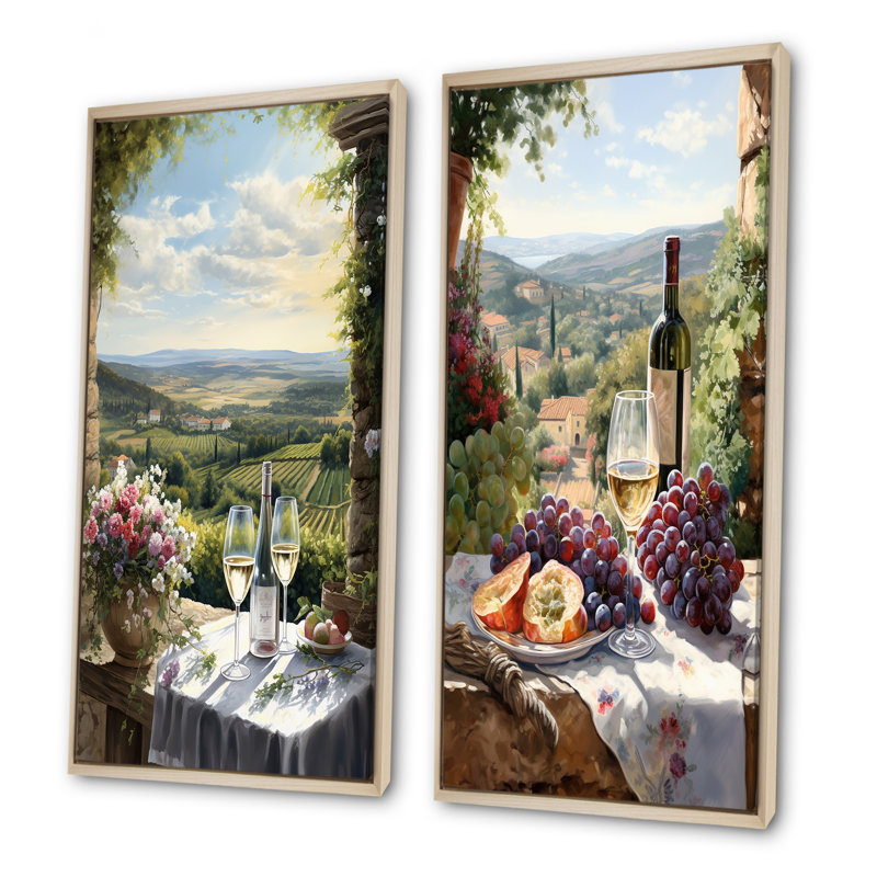 «Vineyard Romantic Charm Landscape», ensemble de 2 impressions sur toile Vineyard, Cadre flottant brun, H 40 po x l 41 po