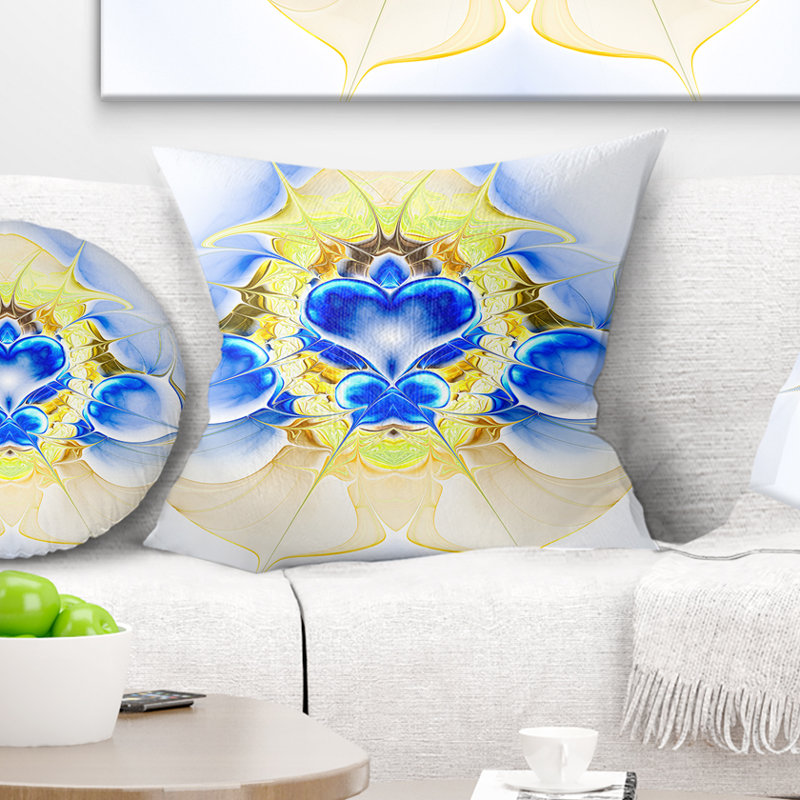 Coussin cardiaque extraterrestrial à froid floral, 16 po x 1 po, Bleu / Jaune, Coussin décoratif