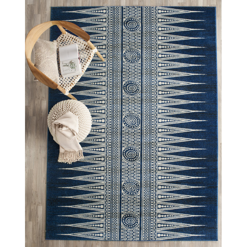 Tapis géométrique bleu royal / ivoire Allard, Rectangle 3 pi x 5 pi