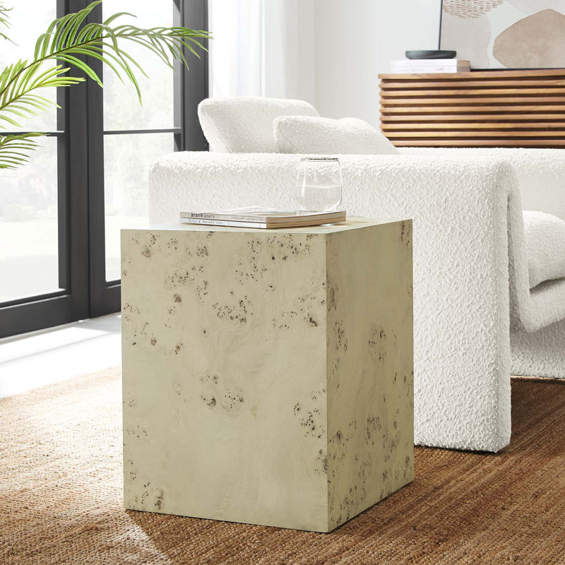 Bleached Burl Wood Square Accent Table with MDF Veneer