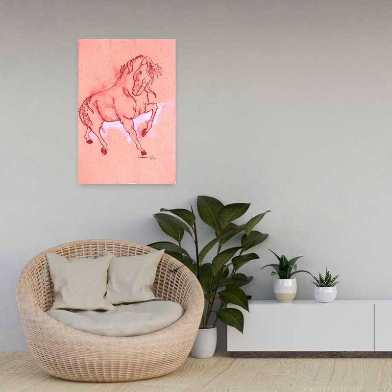 Art mural majestueux étalon rouge contemporain, 24" H x 16" W